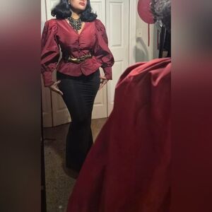 La Femme En Noir Edwardian Taffeta Blouse Crimson (M) NWT
